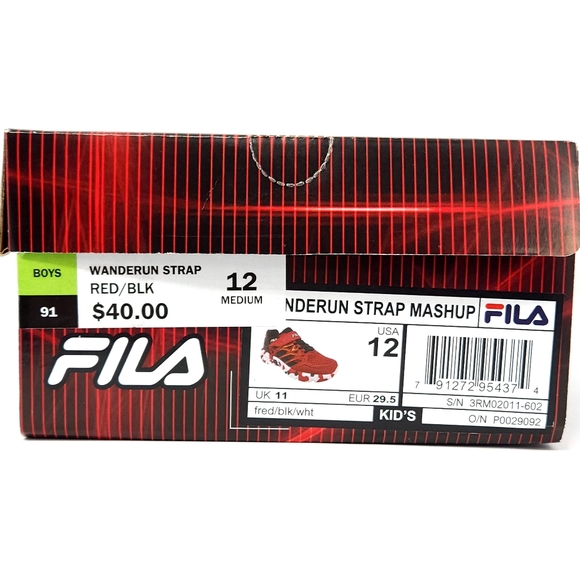 Easy Slip-on No tie Sneakers, Fila Wanderun Strap, Red and Black, Size 12, New - Picture 3 of 5